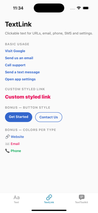 TextLink component screenshot